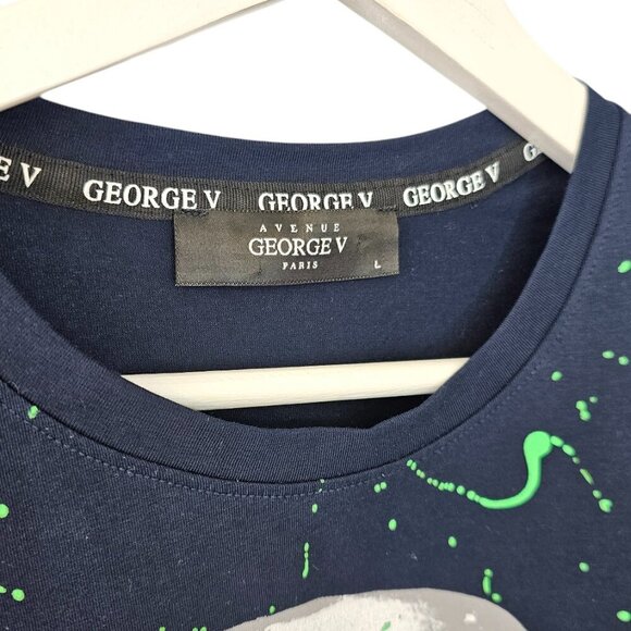 Avenue George V Paris Skull T-Shirt, Splatter Print, Graphic, Blue, Size Large - Picture 6 of 9